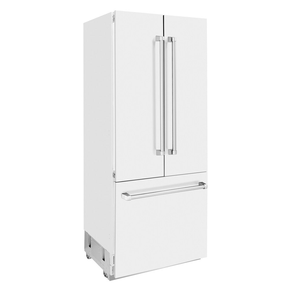 ZLINE 36 in. 19.6 cu. ft. French Door Built-In Bottom Freezer Refrigerator with Water Dispenser and Ice Maker in White Matte (RBIV-WM-36)