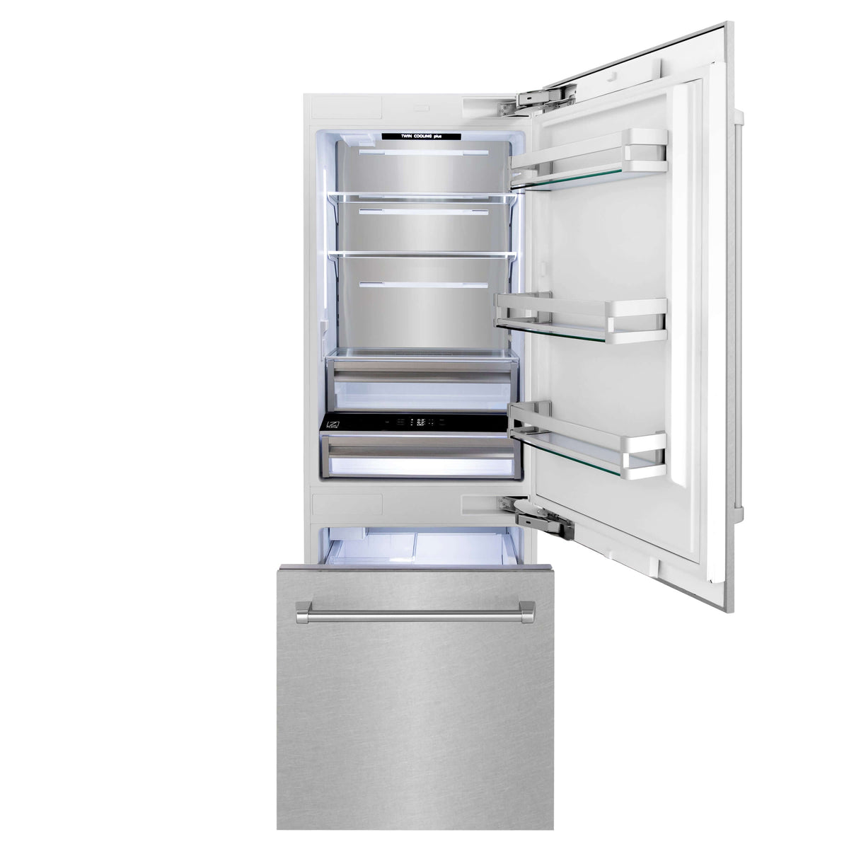 ZLINE 30 in. 16.1 cu. ft. Built-In Bottom Freezer Refrigerator with Water Dispenser and Ice Maker in DuraSnow® Stainless Steel (RBIV-SN-30)