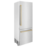 ZLINE Autograph Edition 30 in. 16.1 cu. ft. Built-in 2-Door Bottom Freezer Refrigerator with Internal Water and Ice Dispenser in Stainless Steel with Champagne Bronze Accents (RBIVZ-304-30-CB)