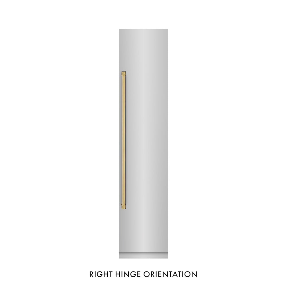 ZLINE Autograph Edition 18 in. 8.6 cu. ft. Right Hinge Column Freezer in Stainless Steel with Graphite Gray Interior and Polished Gold Accents (RCFVRZ-304-18-G)