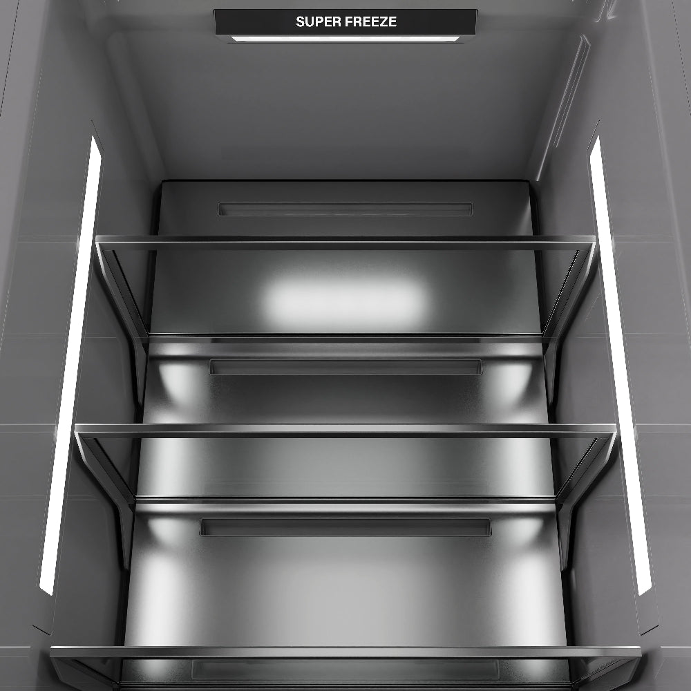 ZLINE Autograph Edition 24 in. 12.4 cu. ft. Column Freezer in Stainless Steel with Graphite Gray Interior and Polished Gold Accents (RCFVZ-304-24-G)