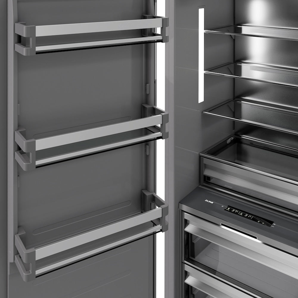 ZLINE Autograph Edition 30 in. 16.7 cu. ft. Column Refrigerator in Stainless Steel with Graphite Gray Interior and Matte Black Accents (RCRVZ-30430-MB)