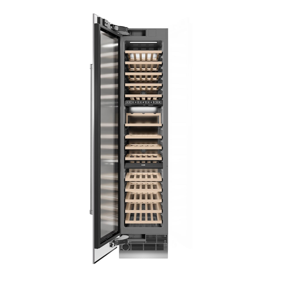 ZLINE 18 in. 9.0 cu. ft. Triple Zone 68 Bottle Left Hinge Column Wine Cooler in Stainless Steel (RCWVL-304-18)