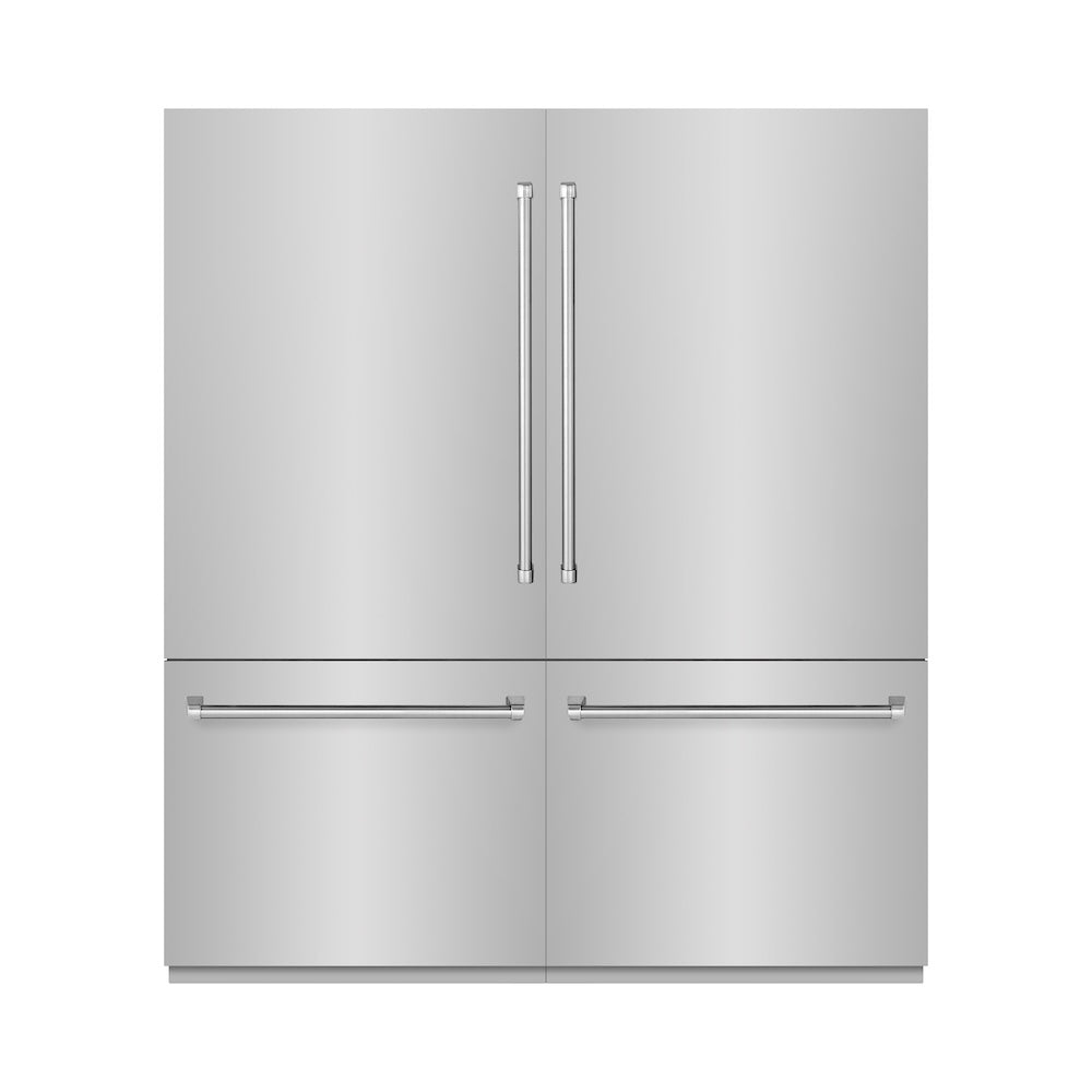 ZLINE 72 in. 39.6 cu. ft. French Door Built-In Bottom Freezer Refrigerator with Water Dispensers and Ice Makers in Stainless Steel with Graphite Gray Interior (GRBIT-304-72)