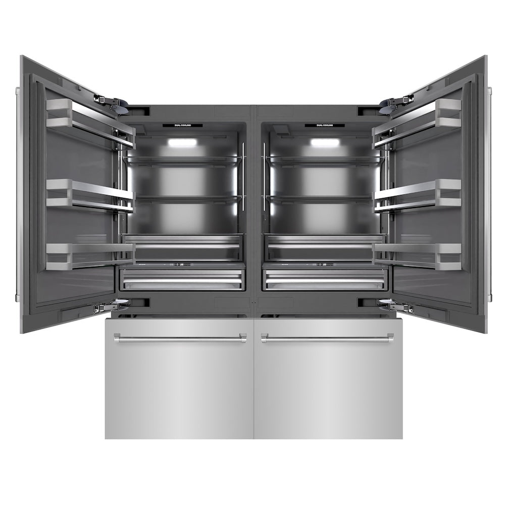 ZLINE 72 in. 39.6 cu. ft. French Door Built-In Bottom Freezer Refrigerator with Water Dispensers and Ice Makers in Stainless Steel with Graphite Gray Interior (GRBIT-304-72)