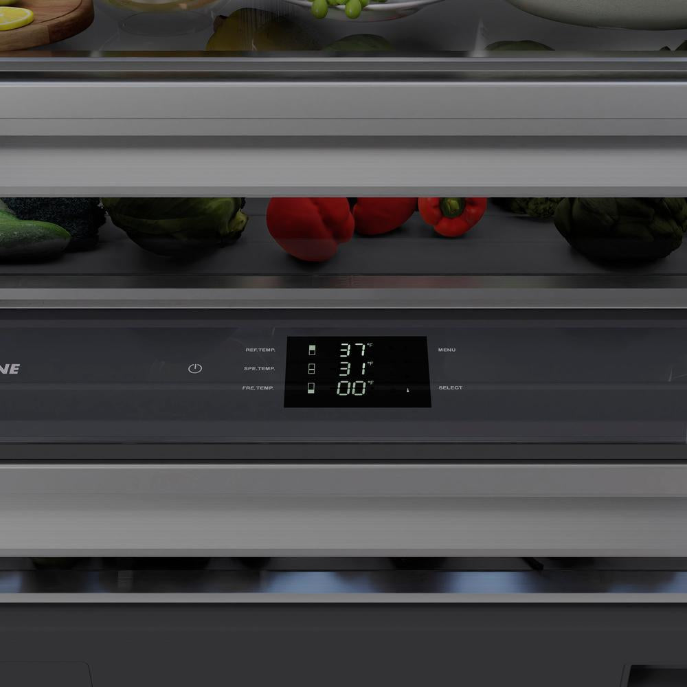 ZLINE Autograph Edition 72 in. 39.6 cu. ft. French Door Built-In Bottom Freezer Refrigerator with Water Dispensers and Ice Makers in Stainless Steel with Graphite Gray Interior and Polished Gold Accents (GRBITZ-304-72G)