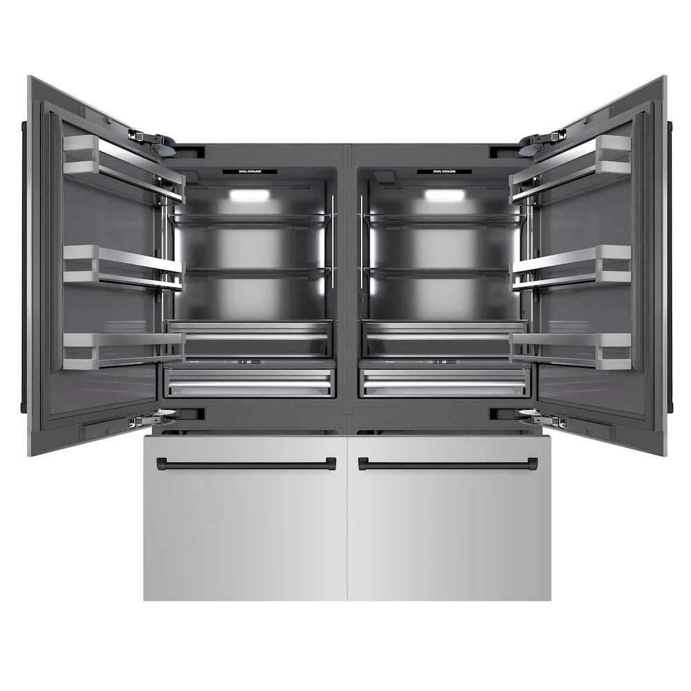 ZLINE Autograph Edition 72 in. 39.6 cu. ft. French Door Built-In Bottom Freezer Refrigerator with Water Dispensers and Ice Makers in Stainless Steel with Graphite Gray Interior and Matte Black Accents (GRBITZ-304-72MB)