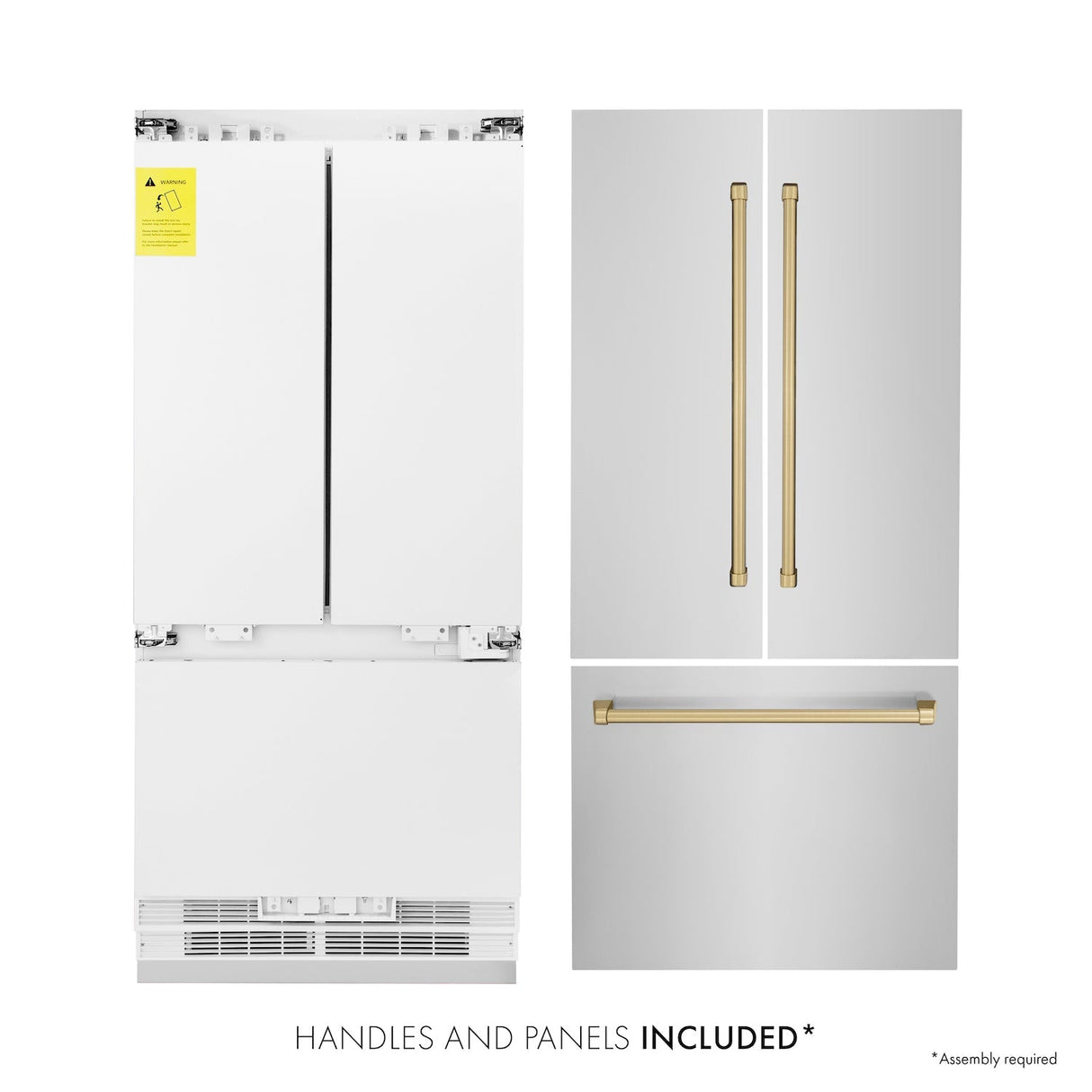 ZLINE Autograph Edition 36 in. 19.6 cu. ft. French Door Built-In Bottom Freezer Refrigerator with Water Dispenser and Ice Maker in Stainless Steel with Champagne Bronze Accents (RBIVZ-304-36-CB)