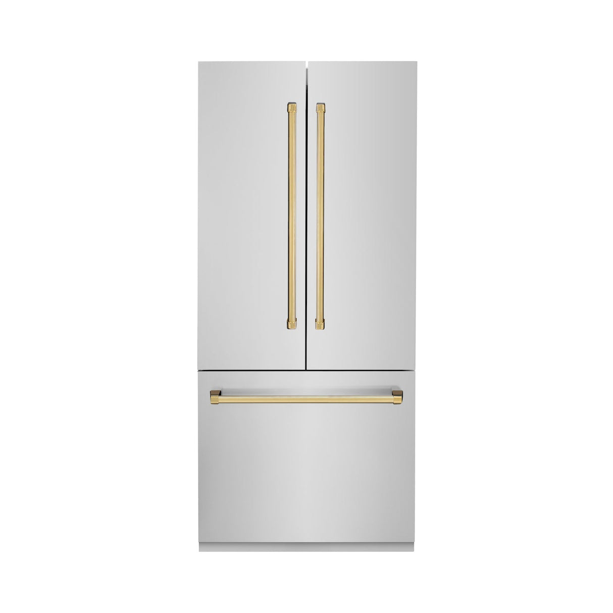 ZLINE Autograph Edition 36 in. 19.6 cu. ft. French Door Built-In Bottom Freezer Refrigerator with Water Dispenser and Ice Maker in Stainless Steel with Polished Gold Accents (RBIVZ-304-36-G)