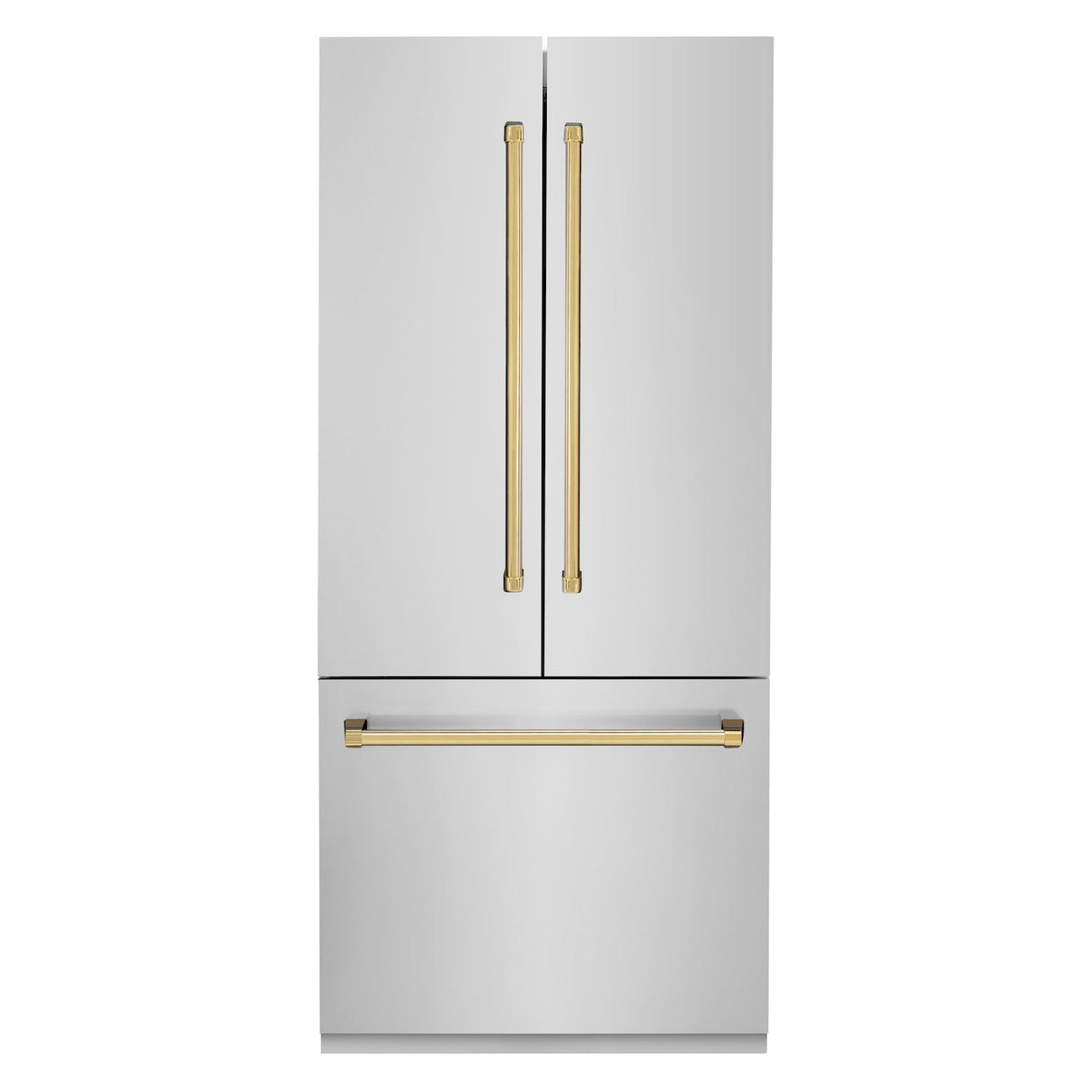 ZLINE Autograph Edition 36 in. 19.6 cu. ft. French Door Built-In Bottom Freezer Refrigerator with Water Dispenser and Ice Maker in Stainless Steel with Polished Gold Accents (RBIVZ-304-36-G)