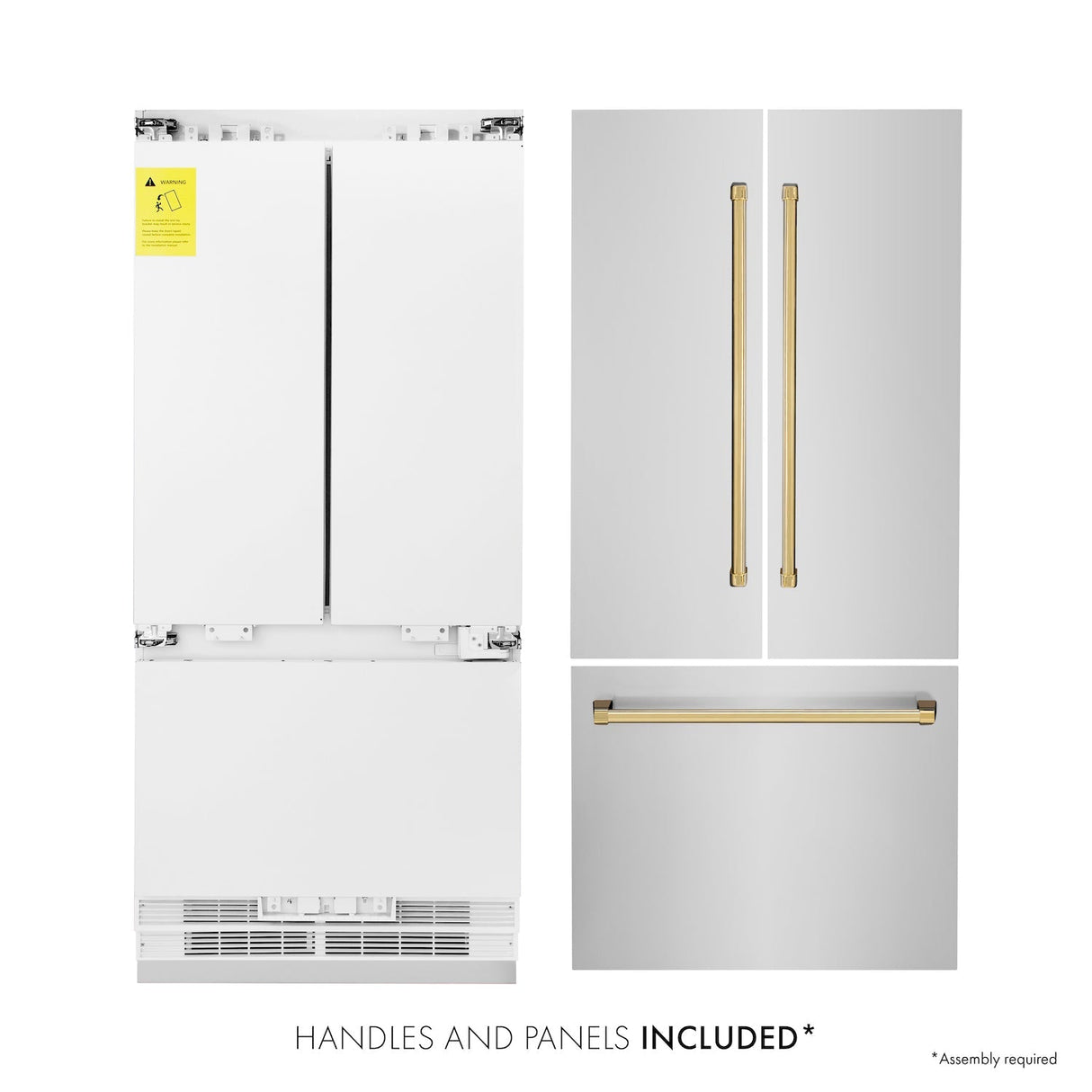 ZLINE Autograph Edition 36 in. 19.6 cu. ft. French Door Built-In Bottom Freezer Refrigerator with Water Dispenser and Ice Maker in Stainless Steel with Polished Gold Accents (RBIVZ-304-36-G)