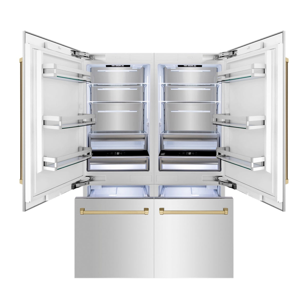 ZLINE Autograph Edition 60 in. 32.2 cu. ft. French Door Built-In Bottom Freezer Refrigerator with Water Dispenser and Ice Maker in Stainless Steel with Champagne Bronze Accents (RBIVZ-304-60-CB)