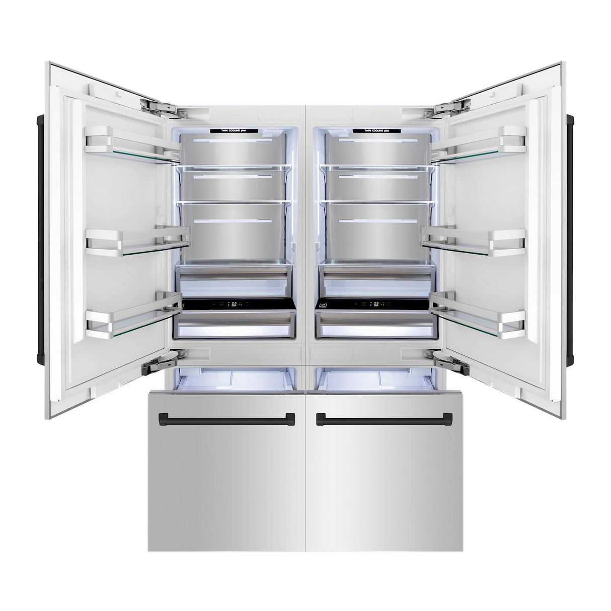 ZLINE Autograph Edition 60 in. 32.2 cu. ft. French Door Built-In Bottom Freezer Refrigerator with Water Dispenser and Ice Maker in Stainless Steel with Matte Black Accents (RBIVZ-304-60-MB)