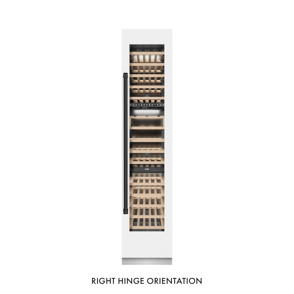 ZLINE Autograph Edition 18 in. 9.0 cu. ft. Triple Zone 68 Bottle Right Hinge Column Wine Cooler in White Matte with Matte Black Accents (RCWVRZ-WM-18-MB)
