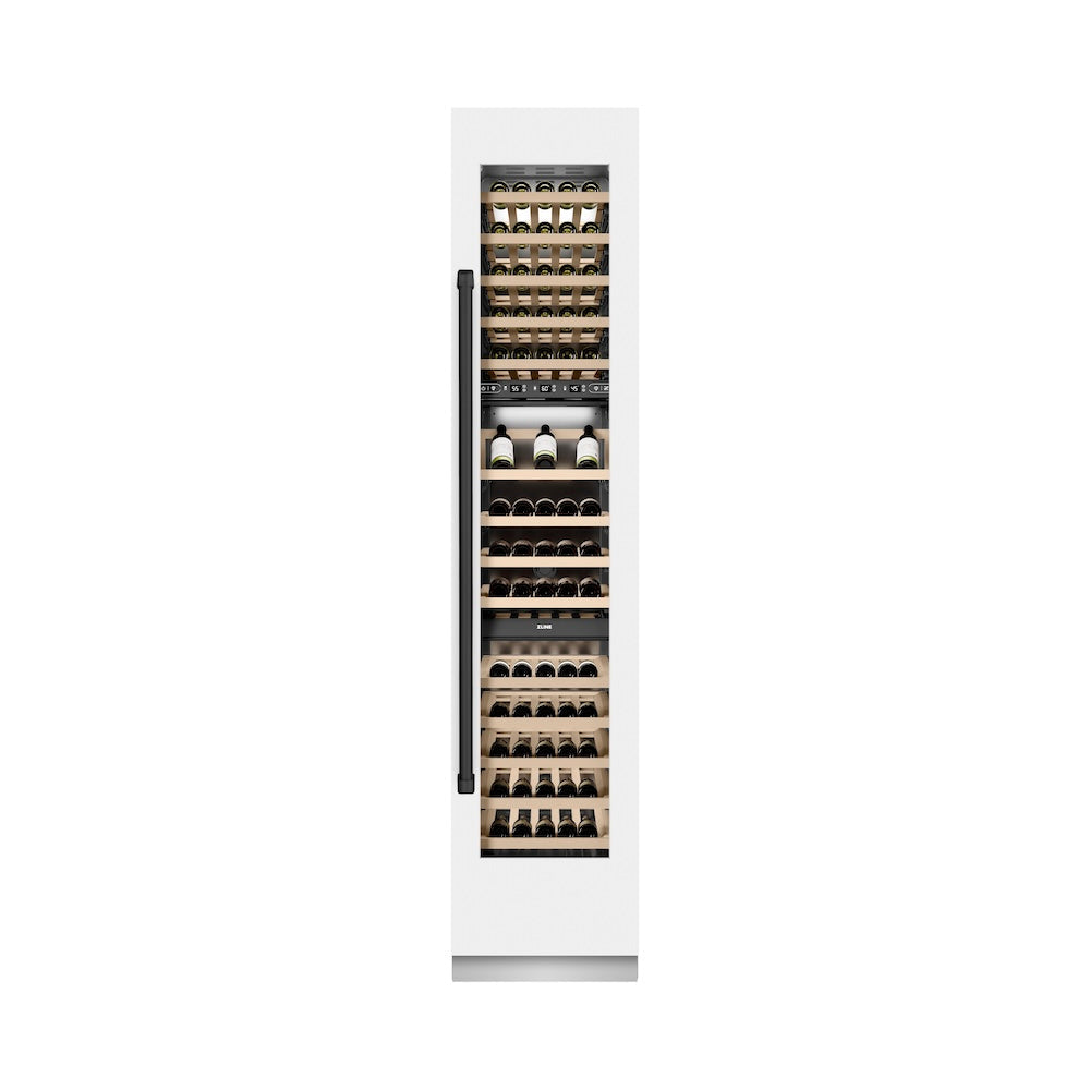 ZLINE Autograph Edition 18 in. 9.0 cu. ft. Triple Zone 68 Bottle Right Hinge Column Wine Cooler in White Matte with Matte Black Accents (RCWVRZ-WM-18-MB)
