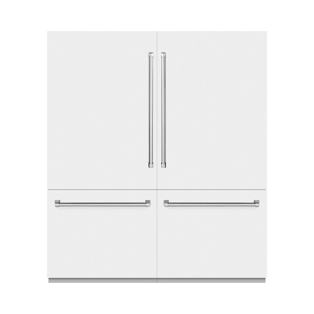 ZLINE 72 in. 39.6 cu. ft. French Door Built-In Bottom Freezer Refrigerator with Water Dispensers and Ice Makers in White Matte with Graphite Gray Interior (GRBIT-WM-72)