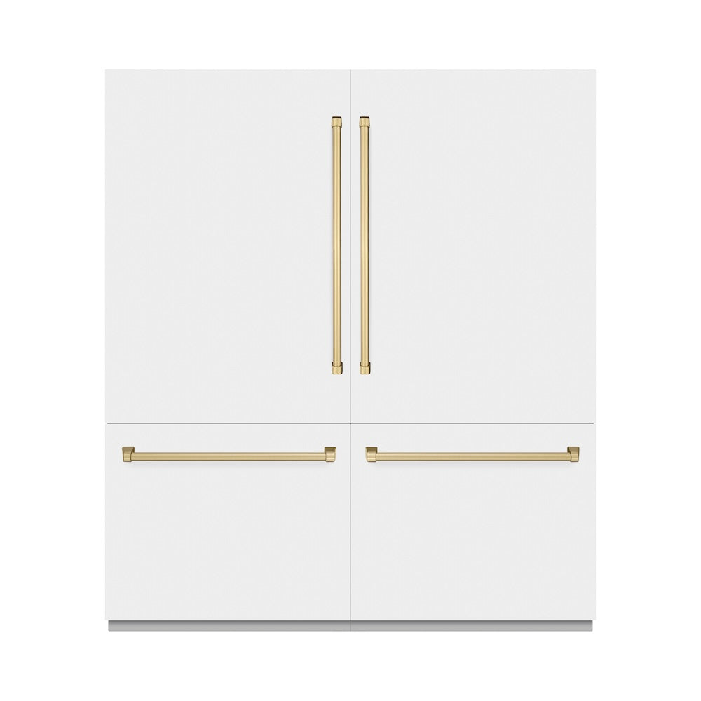 ZLINE Autograph Edition 72 in. 39.6 cu. ft. French Door Built-In Bottom Freezer Refrigerator with Water Dispensers and Ice Makers in White Matte with Graphite Gray Interior and Champagne Bronze Accents (GRBITZ-WM-72-CB)