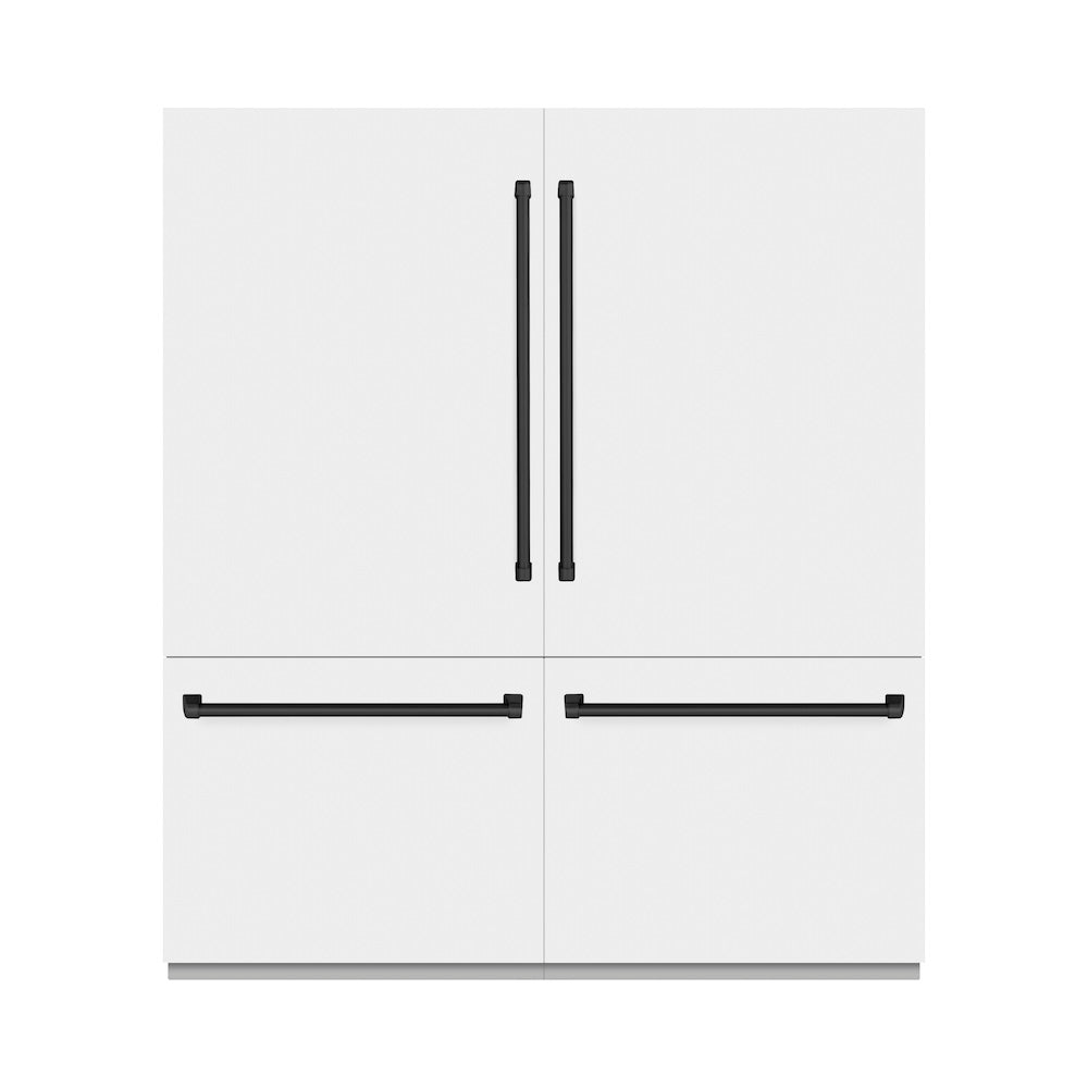 ZLINE Autograph Edition 72 in. 39.6 cu. ft. French Door Built-In Bottom Freezer Refrigerator with Water Dispensers and Ice Makers in White Matte with Graphite Gray Interior and Matte Black Accents (GRBITZ-WM-72-MB)
