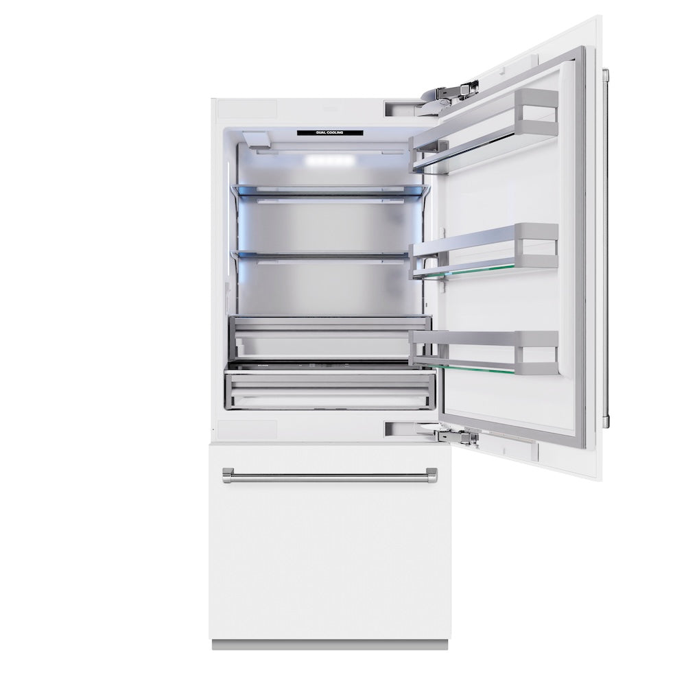 ZLINE 36 in. 19.8 cu. ft. Built-In Bottom Freezer Refrigerator with Water Dispenser and Ice Maker in White Matte (RBIT-WM-36)