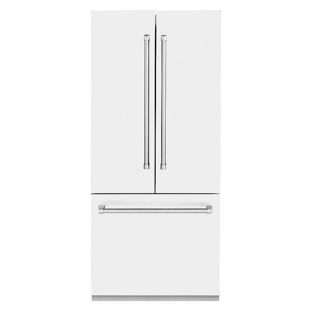 ZLINE 36 in. 19.6 cu. ft. French Door Built-In Bottom Freezer Refrigerator with Water Dispenser and Ice Maker in White Matte (RBIV-WM-36)