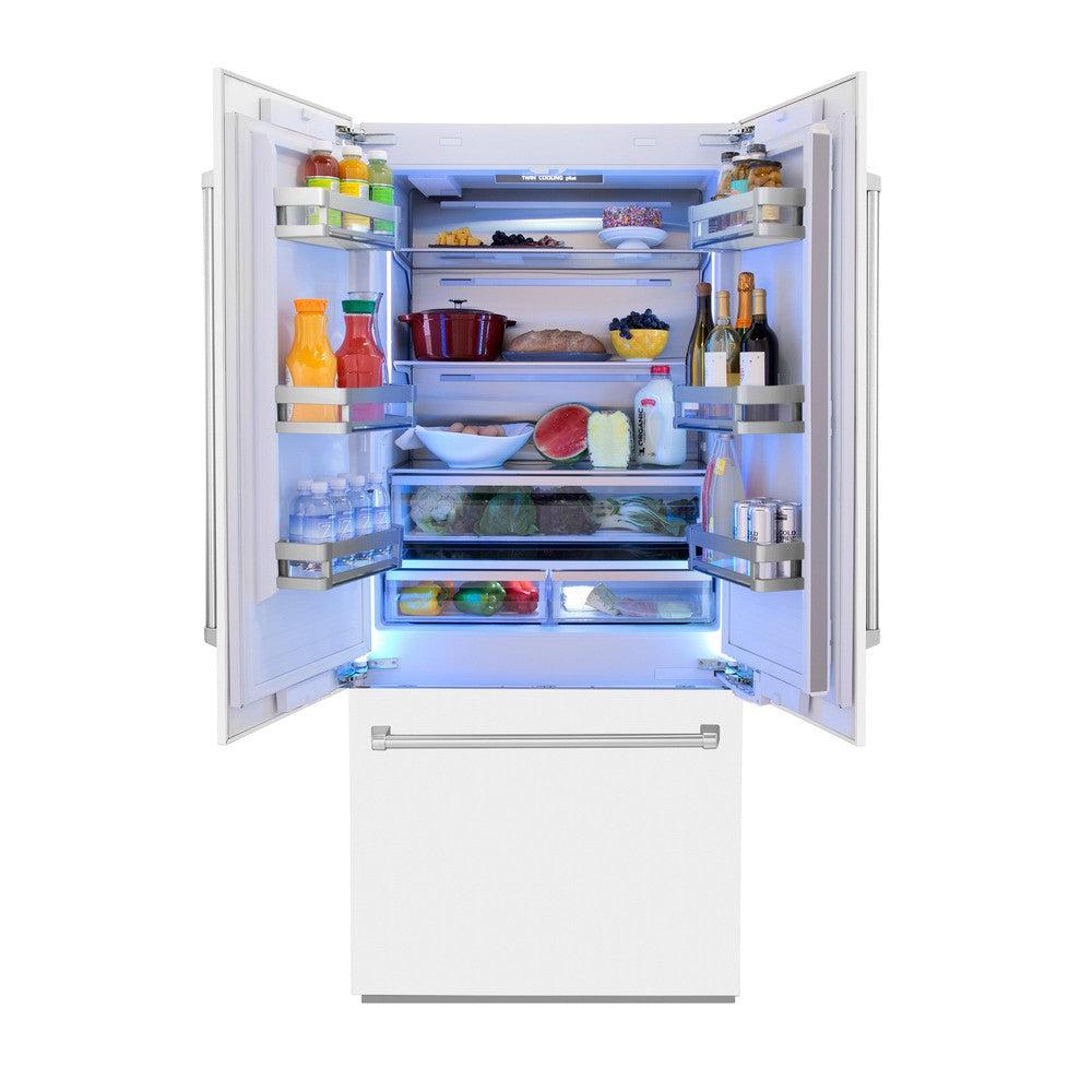 ZLINE 36 in. 19.6 cu. ft. French Door Built-In Bottom Freezer Refrigerator with Water Dispenser and Ice Maker in White Matte (RBIV-WM-36)
