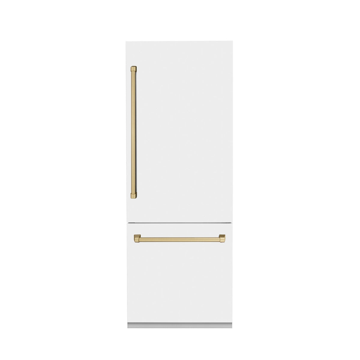 ZLINE Autograph Edition 30 in. 16.1 cu. ft. Built-In Bottom Freezer Refrigerator with Water Dispenser and Ice Maker in White Matte with Champagne Bronze Accents (RBIVZ-WM-30-CB)
