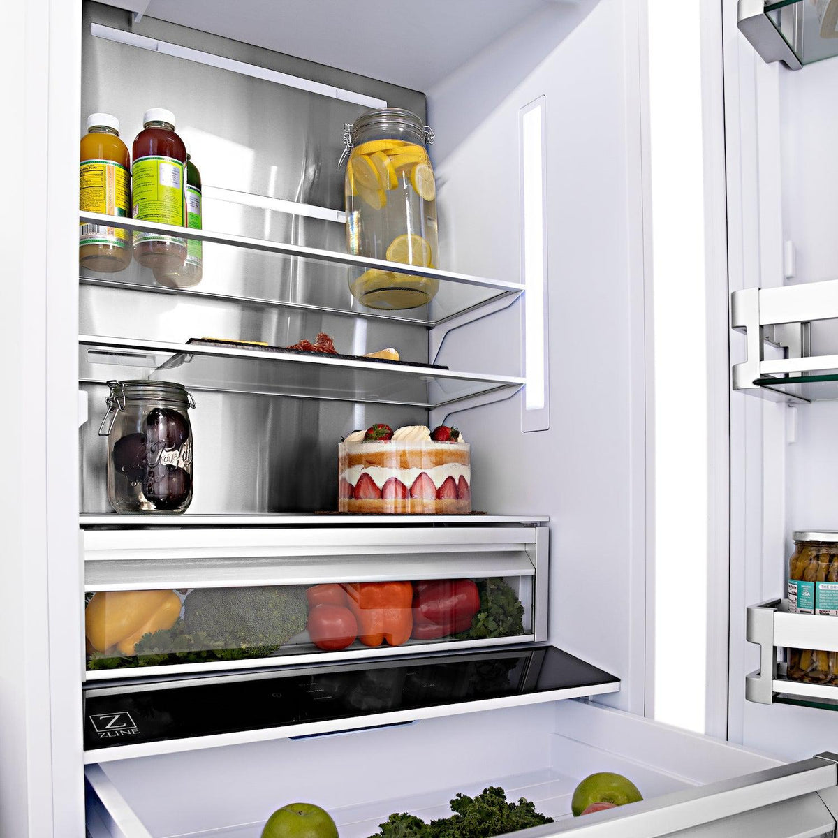ZLINE Autograph Edition 36 in. 19.6 cu. ft. Built-in 3-Door French Door Refrigerator with Internal Water and Ice Dispenser in White Matte with Champagne Bronze Accents (RBIVZ-WM-36-CB)