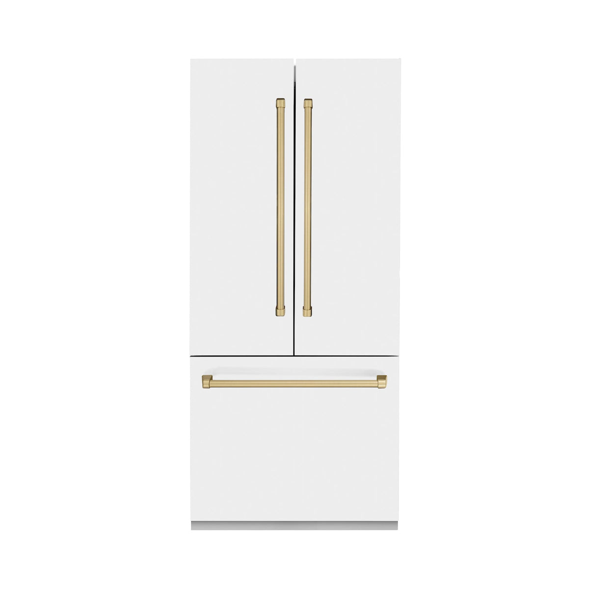ZLINE Autograph Edition 36 in. 19.6 cu. ft. Built-in 3-Door French Door Refrigerator with Internal Water and Ice Dispenser in White Matte with Champagne Bronze Accents (RBIVZ-WM-36-CB)