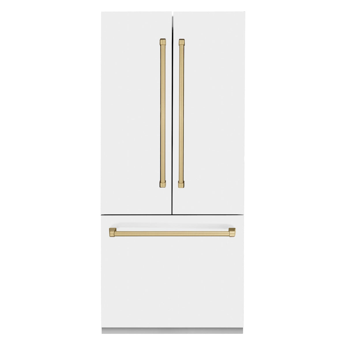 ZLINE Autograph Edition 36 in. 19.6 cu. ft. Built-in 3-Door French Door Refrigerator with Internal Water and Ice Dispenser in White Matte with Champagne Bronze Accents (RBIVZ-WM-36-CB)
