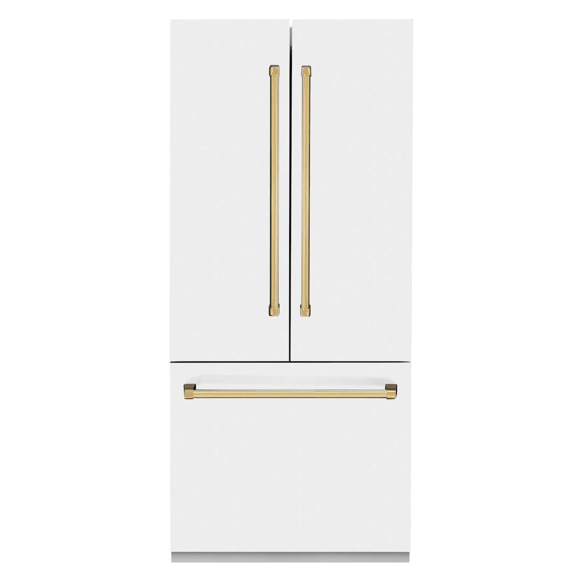 ZLINE Autograph Edition 36 in. 19.6 cu. ft. Built-in 3-Door French Door Refrigerator with Internal Water and Ice Dispenser in White Matte with Polished Gold Accents (RBIVZ-WM-36-G)
