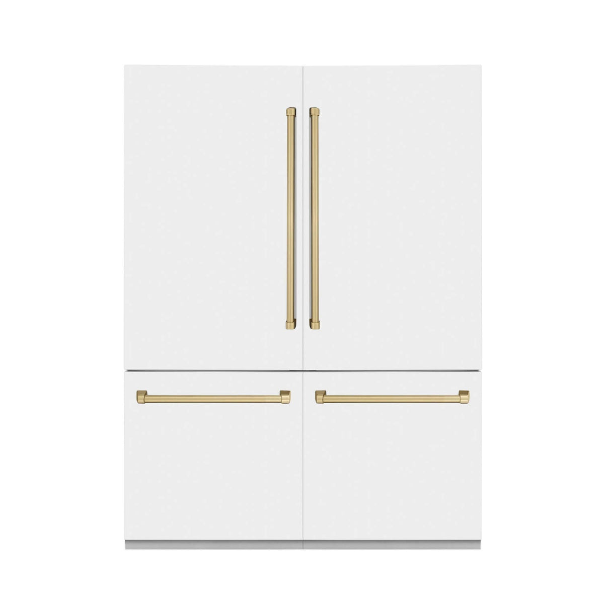 ZLINE Autograph Edition 60 in. 32.2 cu. ft. Built-in 4-Door French Door Refrigerator with Internal Water and Ice Dispenser in White Matte with Champagne Bronze Accents (RBIVZ-WM-60-CB)