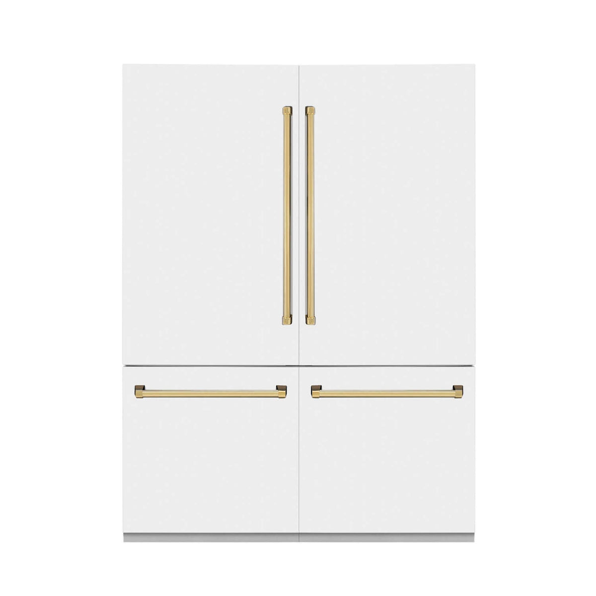 ZLINE Autograph Edition 60 in. 32.2 cu. ft. Built-in 4-Door French Door Refrigerator with Internal Water and Ice Dispenser in White Matte with Polished Gold Accents (RBIVZ-WM-60-G)
