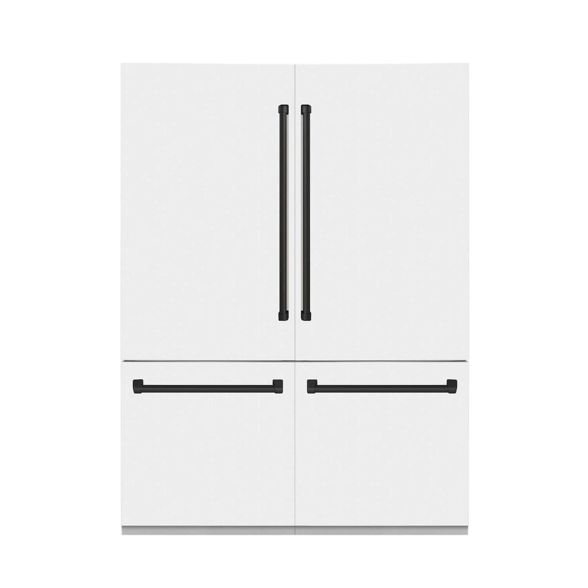 ZLINE Autograph Edition 60 in. 32.2 cu. ft. Built-in 4-Door French Door Refrigerator with Internal Water and Ice Dispenser in White Matte with Matte Black Accents (RBIVZ-WM-60-MB)