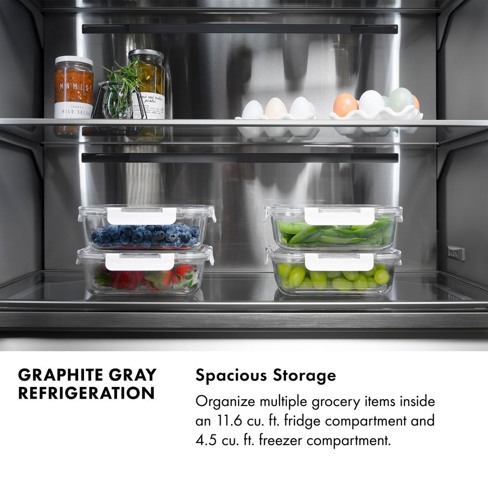 ZLINE Autograph Edition 30 in. 16.1 cu. ft. Built-In Bottom Freezer Refrigerator with Water Dispenser and Ice Maker in DuraSnow® Stainless Steel with Graphite Gray Interior and Champagne Bronze Accents (GRBIVZ-SN-30-CB)