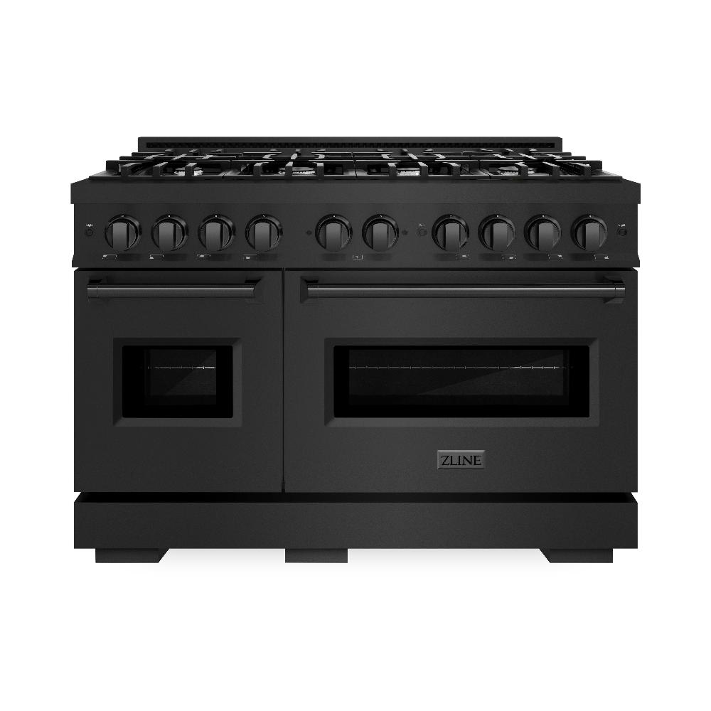ZLINE 48 in. 6.7 cu. ft. Classic Double Oven Dual Fuel Range with 8 Burner Gas Cooktop in Black Stainless Steel (CDRB-48)