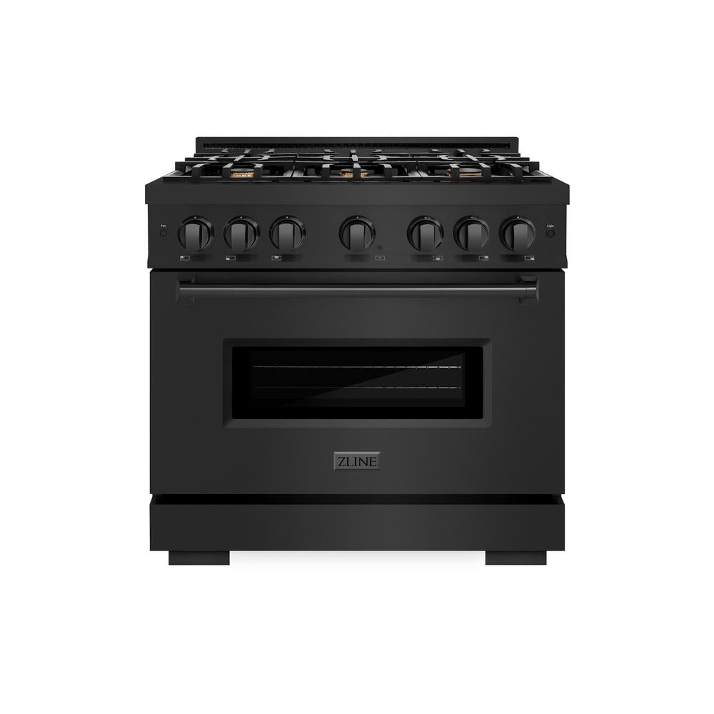 ZLINE 36 in. 5.2 cu. ft. Classic Dual Fuel Range with Gas Cooktop and Electric Convection Oven in Black Stainless Steel with 6 Brass Burners (CDRB-BR-36)