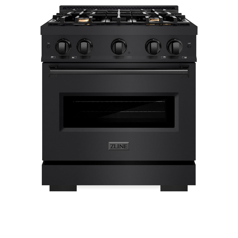 ZLINE 30 in. 4.2 cu. ft. Classic Dual Fuel Range with Gas Cooktop and Electric Convection Oven in Black Stainless Steel with 4 Brass Burners (CDRB-BR-30)
