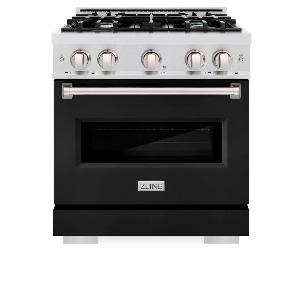 ZLINE 30 in. 4.2 cu. ft. Classic Gas Range with 4 Burner Cooktop and Convection Gas Oven in DuraSnow® Stainless Steel with Black Matte Door (CGRS-BLM-30)