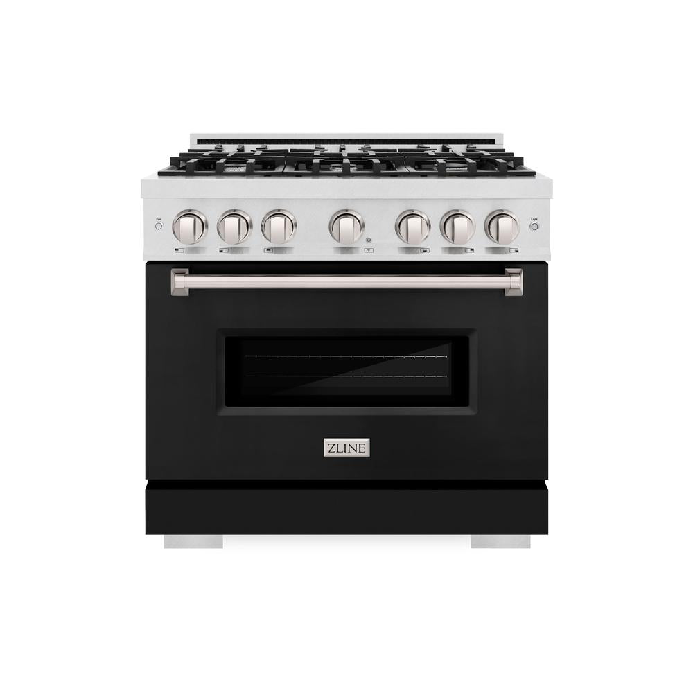 ZLINE 36 in. 5.2 cu. ft. Classic Gas Range with 6 Burner Cooktop and Convection Gas Oven in DuraSnow® Stainless Steel with Black Matte Door (CGRS-BLM-36)