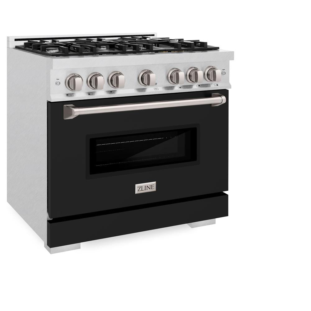 ZLINE 36 in. 5.2 cu. ft. Classic Gas Range with 6 Burner Cooktop and Convection Gas Oven in DuraSnow® Stainless Steel with Black Matte Door (CGRS-BLM-36)