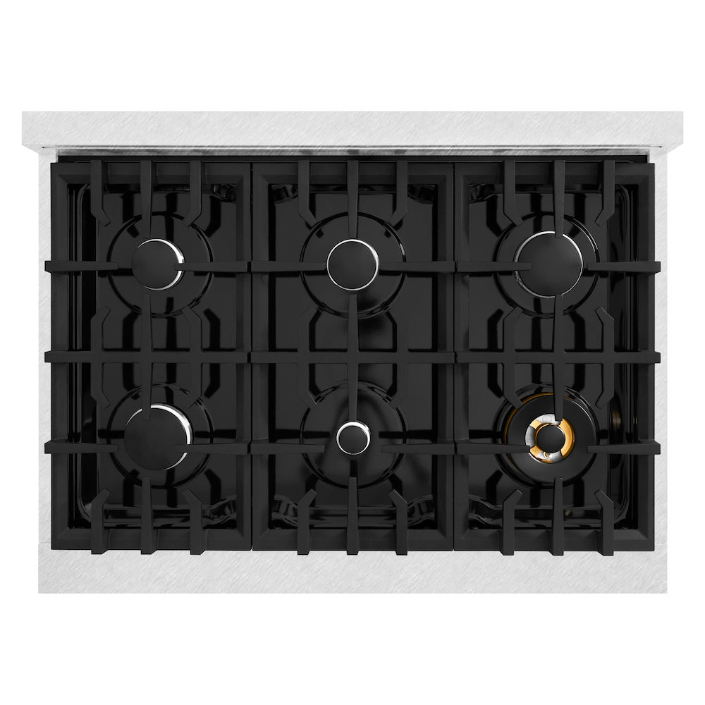 ZLINE 36 in. 5.2 cu. ft. Classic Dual Fuel Range with 6 Burner Gas Cooktop and Electric Convection Oven in DuraSnow® Stainless Steel with Black Matte Door (CDRS-BLM-36)