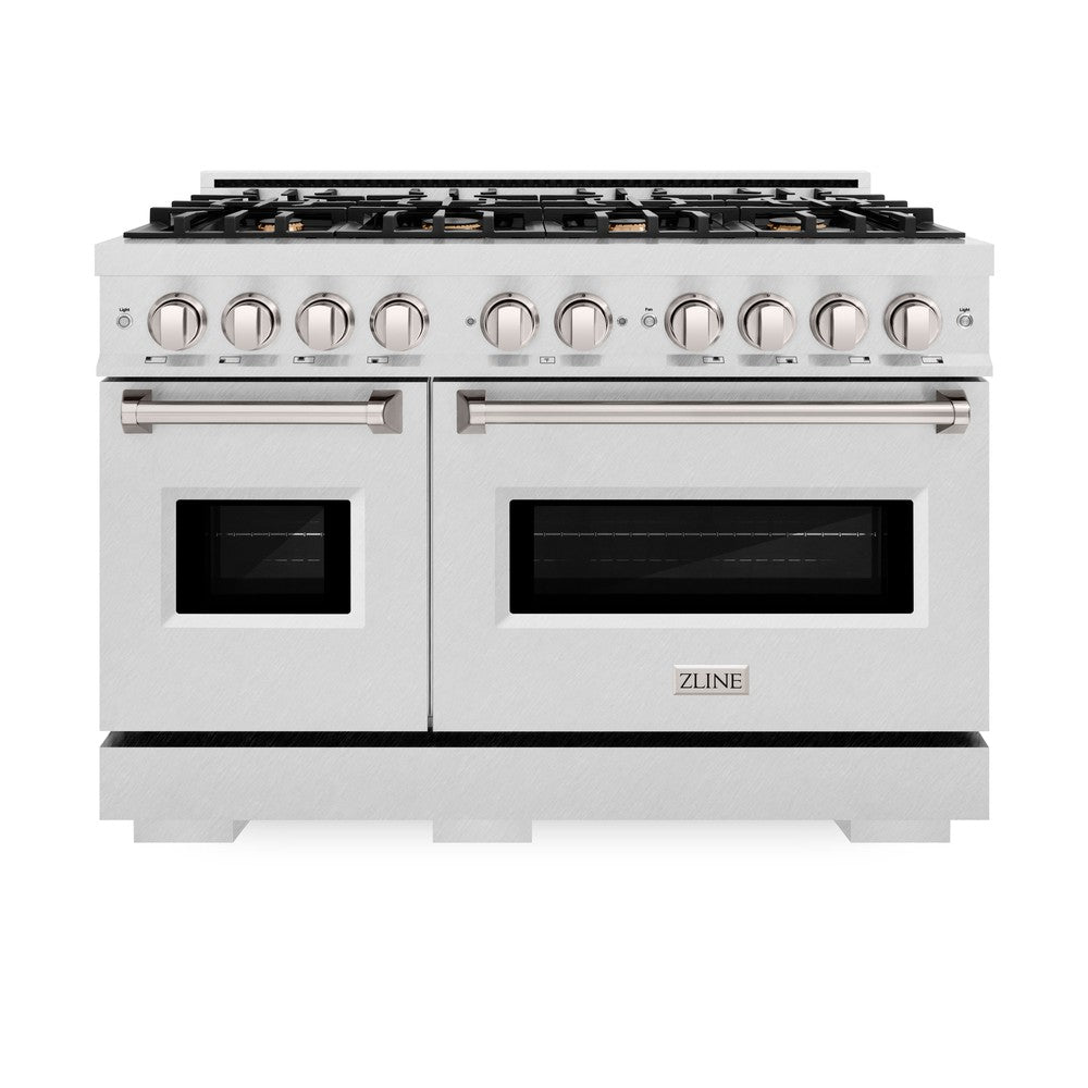 ZLINE 48 in. 6.7 cu. ft. Classic Double Oven Dual Fuel Range in DuraSnow® Stainless Steel with 8 Brass Burners (CDRS-BR-48)