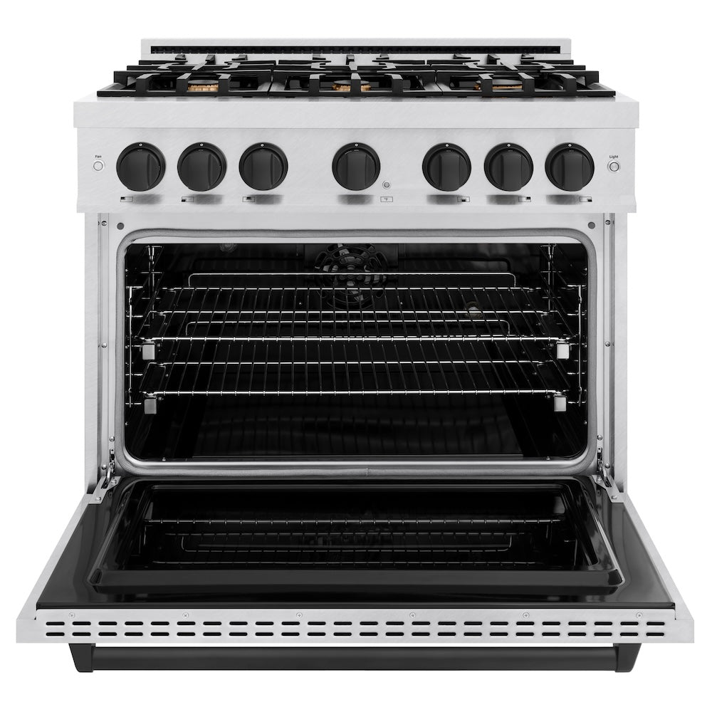 ZLINE Autograph Edition 36 in. 5.2 cu. ft. Classic Dual Fuel Range with 6 Burner Gas Cooktop and Electric Convection Oven in DuraSnow® Stainless Steel with Matte Black Accents (CDRSZ-36-MB)