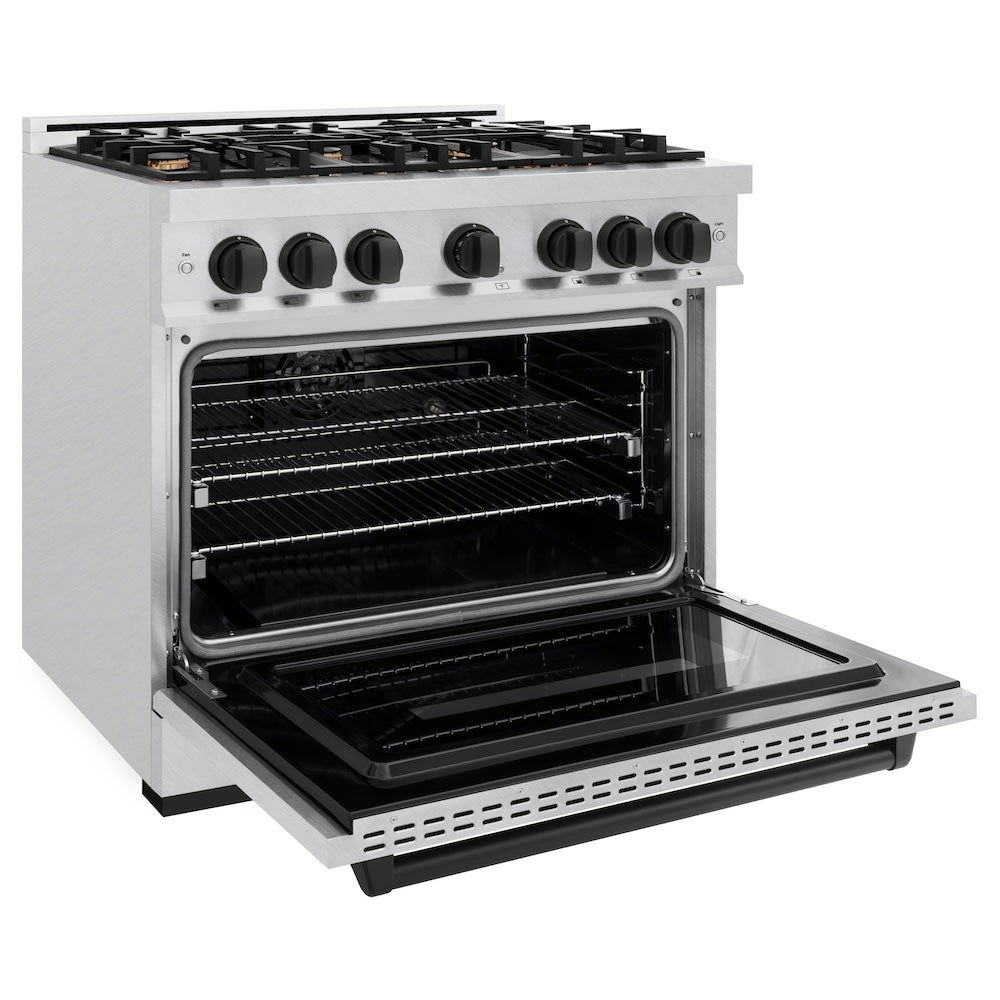 ZLINE Autograph Edition 36 in. 5.2 cu. ft. Classic Dual Fuel Range with 6 Burner Gas Cooktop and Electric Convection Oven in DuraSnow® Stainless Steel with Matte Black Accents (CDRSZ-36-MB)