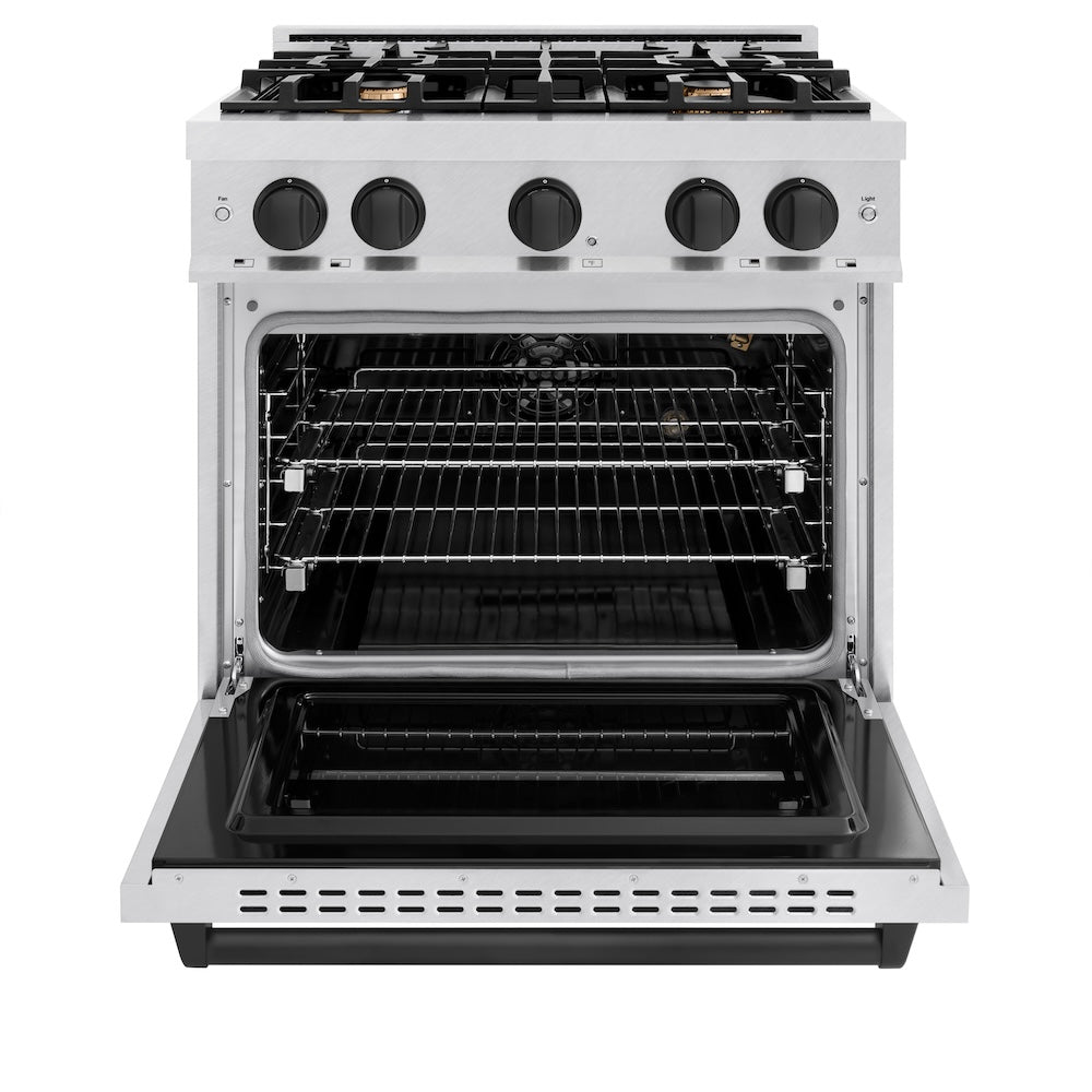 ZLINE Autograph Edition 30 in. 4.2 cu. ft. Classic Gas Range with 4 Burner Cooktop and Convection Gas Oven in DuraSnow® Stainless Steel and Matte Black Accents (CGRSZ-30-MB)