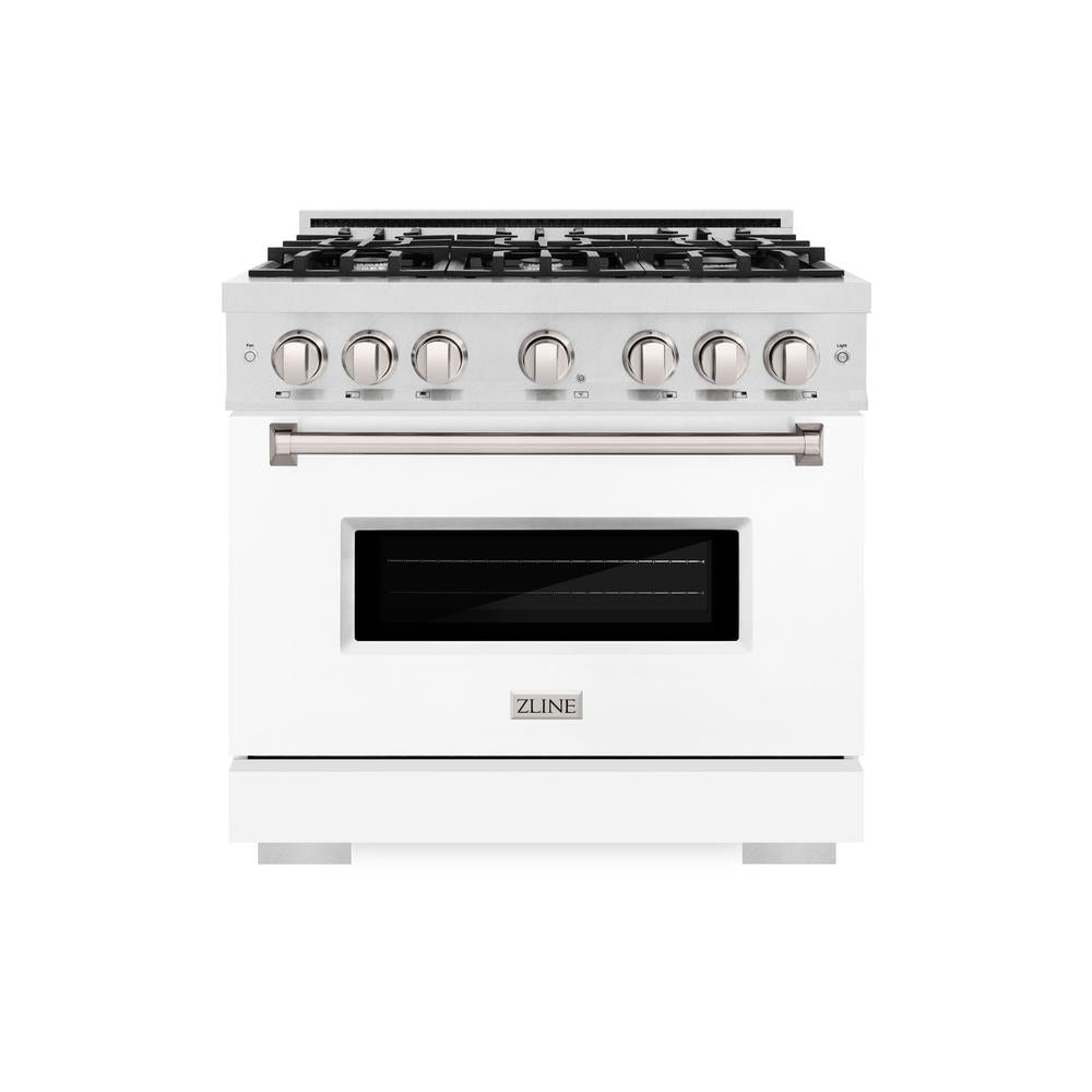ZLINE 36 in. 5.2 cu. ft. Classic Dual Fuel Range with 6 Burner Gas Cooktop and Electric Convection Oven in DuraSnow® Stainless Steel with White Matte Door (CDRS-WM-36)