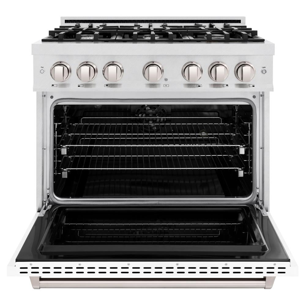 ZLINE 36 in. 5.2 cu. ft. Classic Dual Fuel Range with 6 Burner Gas Cooktop and Electric Convection Oven in DuraSnow® Stainless Steel with White Matte Door (CDRS-WM-36)