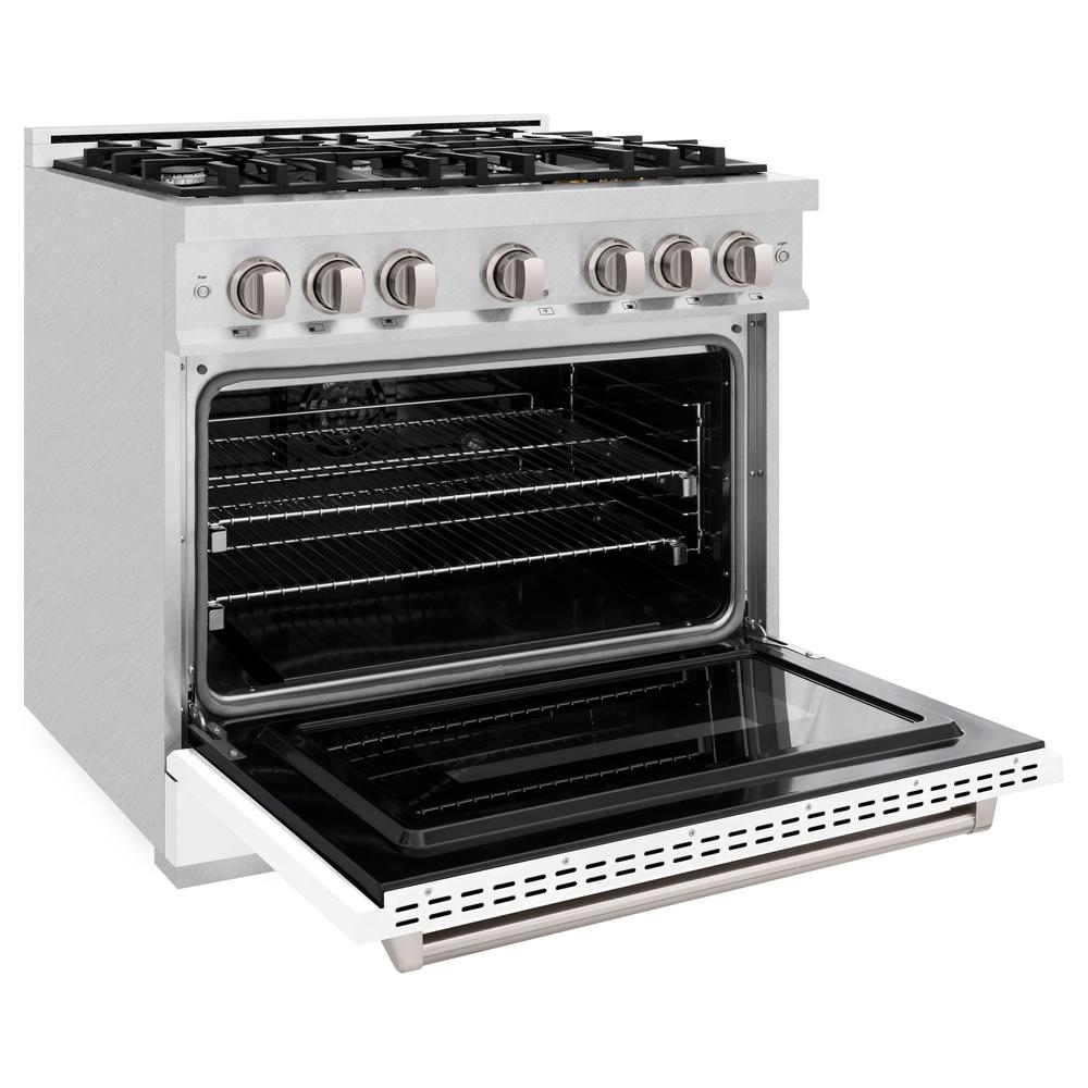 ZLINE 36 in. 5.2 cu. ft. Classic Dual Fuel Range with 6 Burner Gas Cooktop and Electric Convection Oven in DuraSnow® Stainless Steel with White Matte Door (CDRS-WM-36)