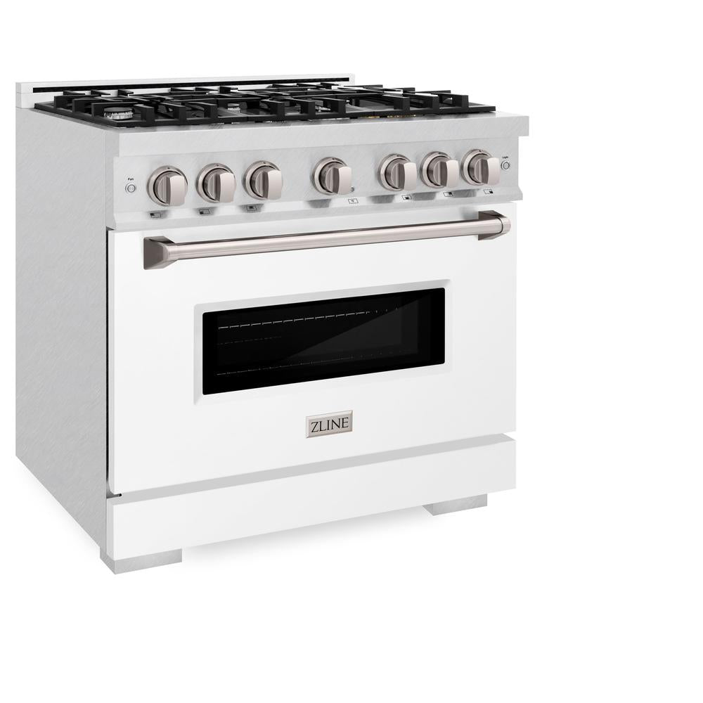 ZLINE 36 in. 5.2 cu. ft. Classic Dual Fuel Range with 6 Burner Gas Cooktop and Electric Convection Oven in DuraSnow® Stainless Steel with White Matte Door (CDRS-WM-36)