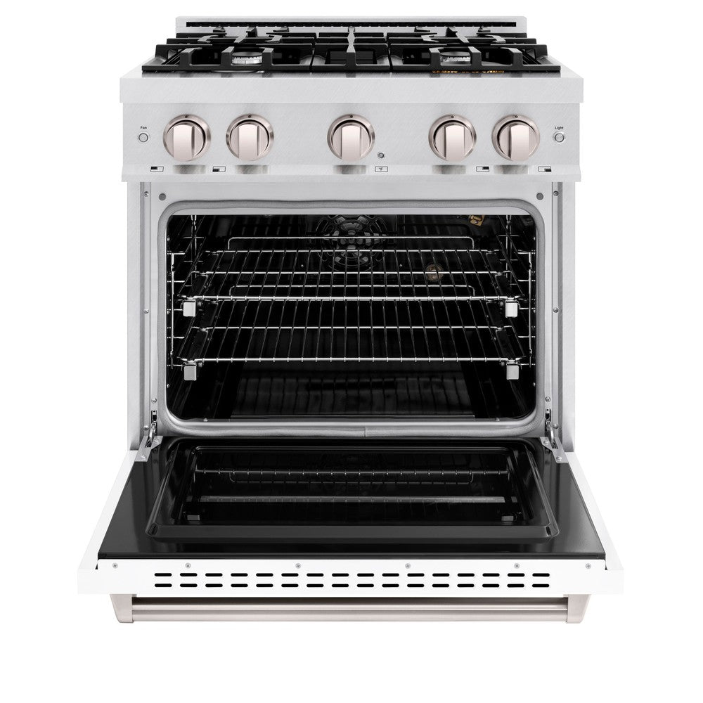 ZLINE 30 in. 4.2 cu. ft. Classic Gas Range with 4 Burner Cooktop and Convection Gas Oven in DuraSnow® Stainless Steel with White Matte Door (CGRS-WM-30)